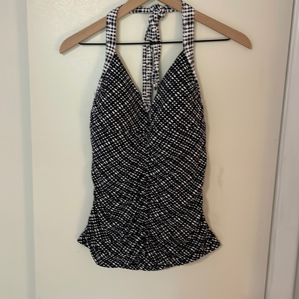 Athleta black/white print halter swim tank, Medium.